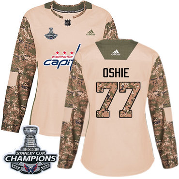 Adidas Capitals #77 T.J. Oshie Camo Authentic 2017 Veterans Day Stanley Cup Final Champions Women's Stitched NHL Jersey