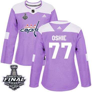 Adidas Capitals #77 T.J. Oshie Purple Authentic Fights Cancer 2018 Stanley Cup Final Women's Stitched NHL Jersey