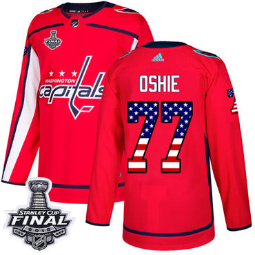 Adidas Capitals #77 T.J. Oshie Red Home Authentic USA Flag 2018 Stanley Cup Final Stitched Youth NHL Jersey