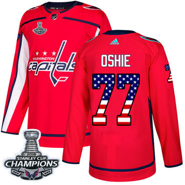 Adidas Capitals #77 T.J. Oshie Red Home Authentic USA Flag Stanley Cup Final Champions Stitched Youth NHL Jersey