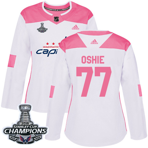Adidas Capitals #77 T.J. Oshie White Pink Authentic Fashion Stanley Cup Final Champions Women's Stitched NHL Jersey