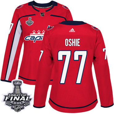 Adidas Capitals #77 T.J Oshie Red Home Authentic 2018 Stanley Cup Final Women's Stitched NHL Jersey