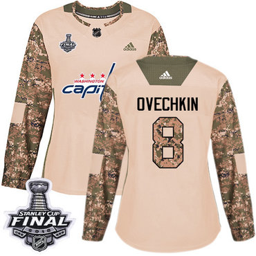 Adidas Capitals #8 Alex Ovechkin Camo Authentic 2017 Veterans Day 2018 Stanley Cup Final Women's Stitched NHL Jersey