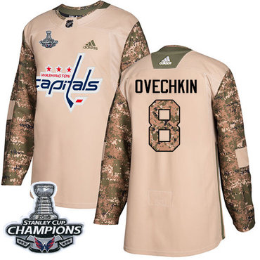 Adidas Capitals #8 Alex Ovechkin Camo Authentic 2017 Veterans Day Stanley Cup Final Champions Stitched Youth NHL Jersey