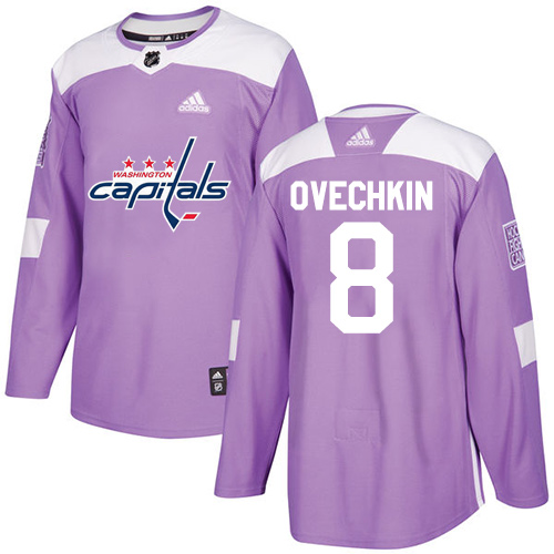 Adidas Capitals #8 Alex Ovechkin Purple Authentic Fights Cancer Stitched Youth NHL Jersey