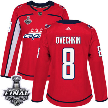 Adidas Capitals #8 Alex Ovechkin Red Home Authentic 2018 Stanley Cup Final Women's Stitched NHL Jersey