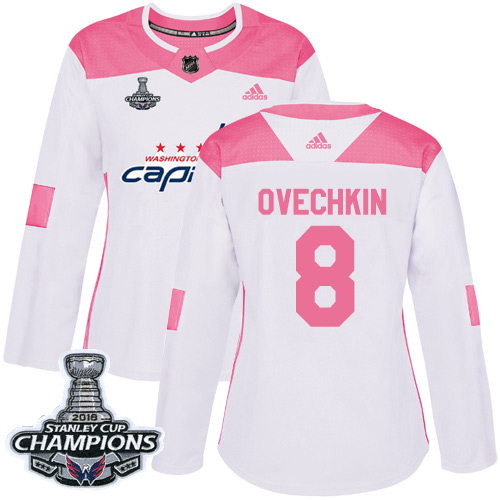 Adidas Capitals #8 Alex Ovechkin White Pink Authentic Fashion Stanley Cup Final Champions Women's Stitched NHL Jersey