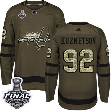 Adidas Capitals #92 Evgeny Kuznetsov Green Salute to Service 2018 Stanley Cup Final Stitched Youth NHL Jersey