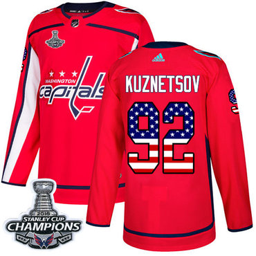 Adidas Capitals #92 Evgeny Kuznetsov Red Home Authentic USA Flag Stanley Cup Final Champions Stitched Youth NHL Jersey