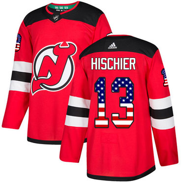 Adidas Devils #13 Nico Hischier Red Home Authentic USA Flag Stitched Youth NHL Jersey
