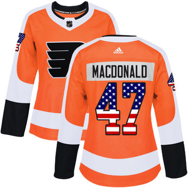 Adidas Flyers #47 Andrew MacDonald Orange Home Authentic USA Flag Women's Stitched NHL Jersey