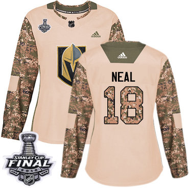 Adidas Golden Knights #18 James Neal Camo Authentic 2017 Veterans Day 2018 Stanley Cup Final Women's Stitched NHL Jersey