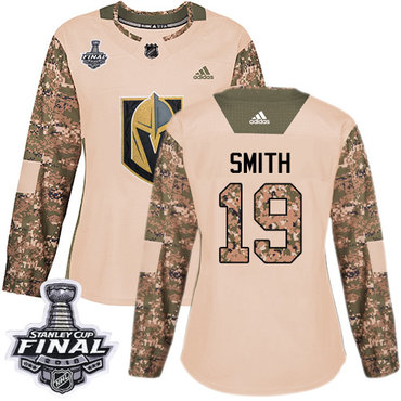 Adidas Golden Knights #19 Reilly Smith Camo Authentic 2017 Veterans Day 2018 Stanley Cup Final Women's Stitched NHL Jersey