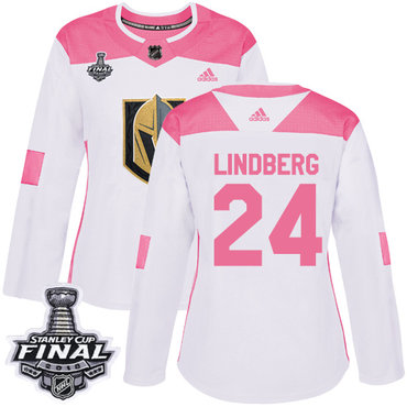 Adidas Golden Knights #24 Oscar Lindberg White Pink Authentic Fashion 2018 Stanley Cup Final Women's Stitched NHL Jersey
