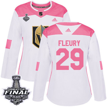 Adidas Golden Knights #29 Marc-Andre Fleury White Pink Authentic Fashion 2018 Stanley Cup Final Women's Stitched NHL Jersey