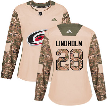 Adidas Hurricanes #28 Elias Lindholm Camo Authentic 2017 Veterans Day Women's Stitched NHL Jersey