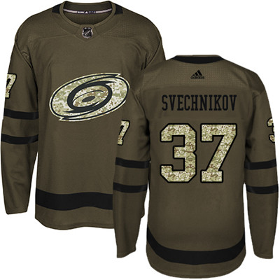 Adidas Hurricanes #37 Andrei Svechnikov Green Salute to Service Stitched NHL Jersey
