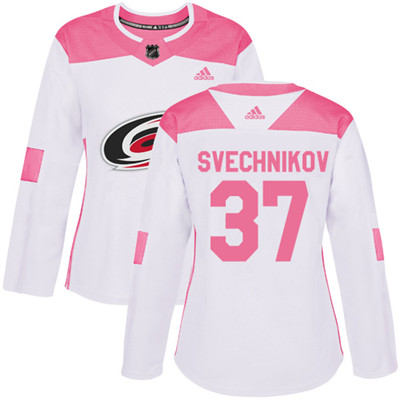 Adidas Hurricanes #37 Andrei Svechnikov White Pink Authentic Fashion Women's Stitched NHL Jersey