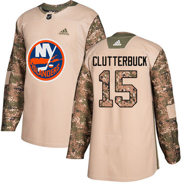 Adidas Islanders #15 Cal Clutterbuck Camo Authentic 2017 Veterans Day Stitched Youth NHL Jersey