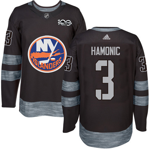 Adidas Islanders #3 Travis Hamonic Black 1917-2017 100th Anniversary Stitched NHL Jersey