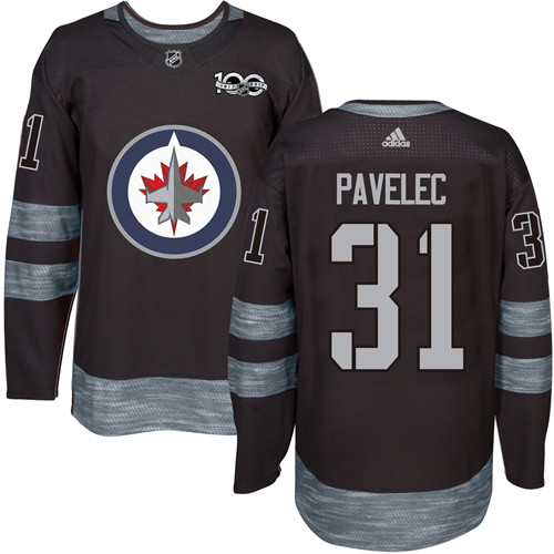 Adidas Jets #31 Ondrej Pavelec Black 1917-2017 100th Anniversary Stitched NHL Jersey