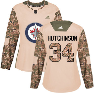 Adidas Jets #34 Michael Hutchinson Camo Authentic 2017 Veterans Day Women's Stitched NHL Jersey