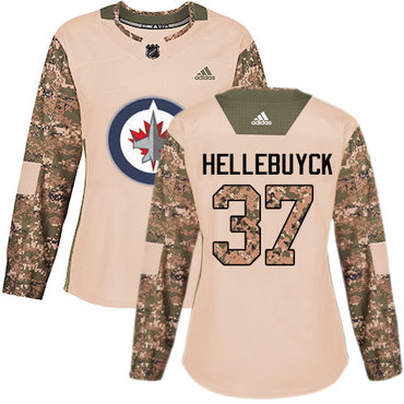 Adidas Jets #37 Connor Hellebuyck Camo Authentic 2017 Veterans Day Women's Stitched NHL Jersey