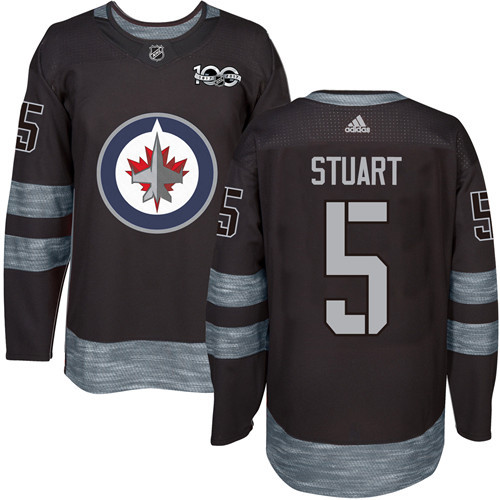 Adidas Jets #5 Mark Stuart Black 1917-2017 100th Anniversary Stitched NHL Jersey