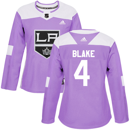 Adidas Kings #4 Rob Blake Purple Authentic Fights Cancer Women's Stitched NHL Jersey