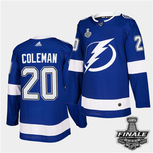 Adidas Lightning #20 Blake Coleman Blue Home Authentic 2021 NHL Stanley Cup Final Patch Jersey