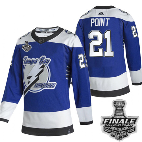 Adidas Lightning #21 Brayden Point Blue Road Authentic 2021 NHL Stanley Cup Final Patch Jersey