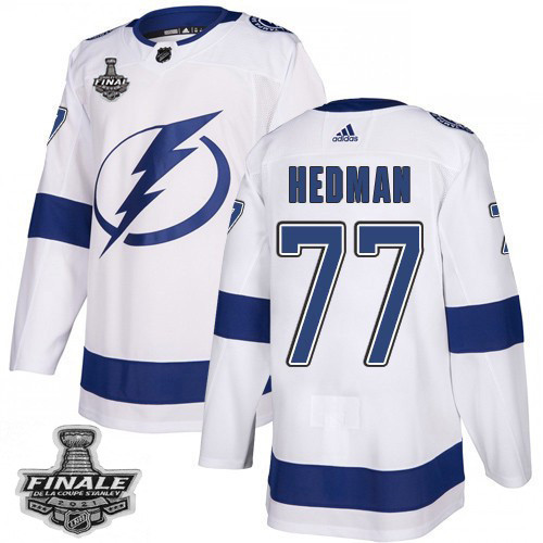 Adidas Lightning #77 Victor Hedman White Road Authentic 2021 NHL Stanley Cup Final Patch Jersey