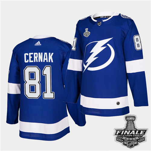 Adidas Lightning #81 Erik Cernak Blue Home Authentic 2021 NHL Stanley Cup Final Patch Jersey