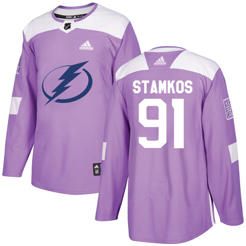 Adidas Lightning #91 Steven Stamkos Purple Authentic Fights Cancer Stitched Youth NHL Jersey