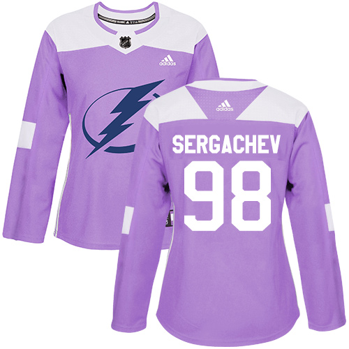 Adidas Lightning #98 Mikhail Sergachev Purple Authentic Fights Cancer Women's Stitched NHL Jersey