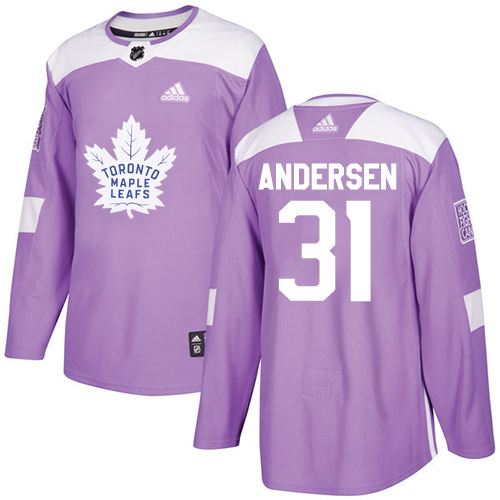 Adidas Maple Leafs #31 Frederik Andersen Purple Authentic Fights Cancer Stitched Youth NHL Jersey