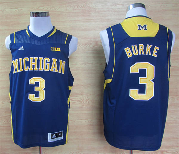 Adidas Michigan Wolverines Basketball Jersey #3 Trey Burke Navy Blue