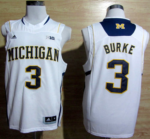 Adidas Michigan Wolverines Trey Burke #3 Big Big 10 Patch Authentic Basketball Jerseys - White
