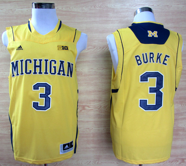 Adidas Michigan Wolverines Trey Burke #3 Big Big 10 Patch Authentic Basketball Jerseys - Yellow