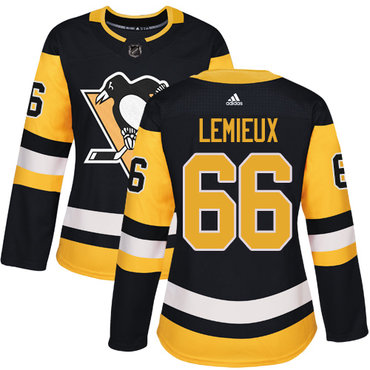 Adidas Penguins #66 Mario Lemieux Black Home Authentic Women's Stitched NHL Jersey