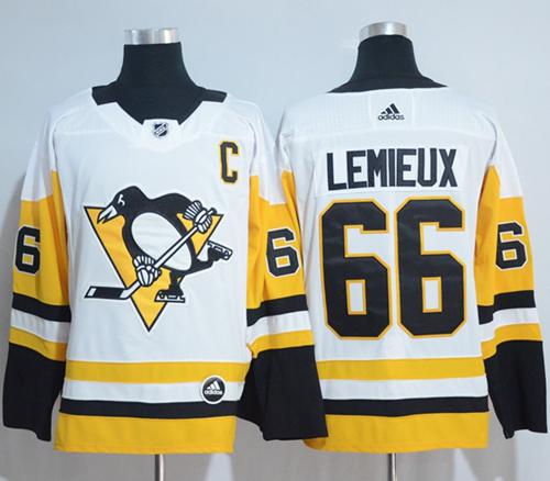 Adidas Penguins #66 Mario Lemieux White Road Authentic Stitched NHL Jersey
