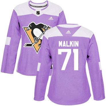 Adidas Penguins #71 Evgeni Malkin Purple Authentic Fights Cancer Women's Stitched NHL Jersey