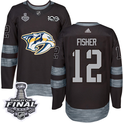 Adidas Predators #12 Mike Fisher Black 1917-2017 100th Anniversary Stanley Cup Final Patch Stitched NHL Jersey