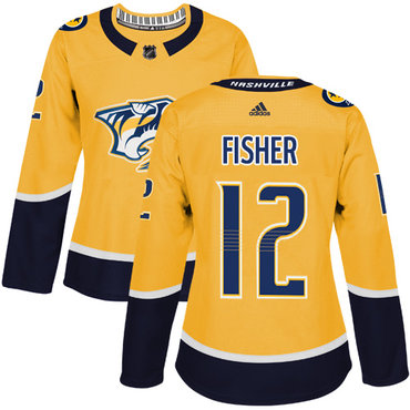 Adidas Predators #12 Mike Fisher Yellow Home Authentic Women's Stitched NHL Jersey