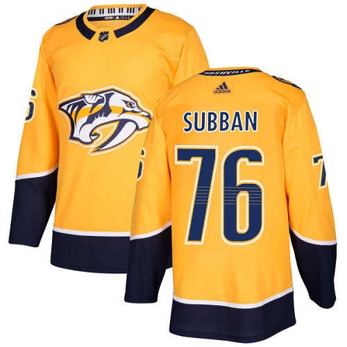 Adidas Predators #76 P.K Subban Yellow Home Authentic Stitched Youth NHL Jersey