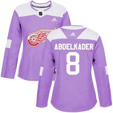 Adidas Red Wings #8 Justin Abdelkader Purple Authentic Fights Cancer Women's Stitched NHL Jersey