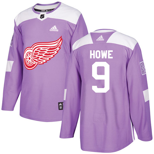 Adidas Red Wings #9 Gordie Howe Purple Authentic Fights Cancer Stitched Youth NHL Jersey