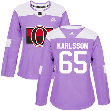 Adidas Senators #65 Erik Karlsson Purple Authentic Fights Cancer Women's Stitched NHL Jersey