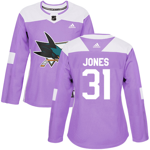 Adidas Sharks #31 Martin Jones Purple Authentic Fights Cancer Women's Stitched NHL Jersey