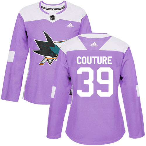 Adidas Sharks #39 Logan Couture Purple Authentic Fights Cancer Women's Stitched NHL Jersey